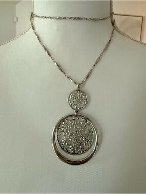 Silver Double Circle Filigree Pendant Necklace - Women Jewelry
